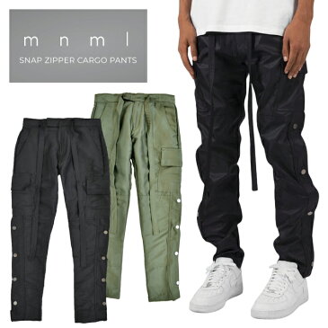 【割引クーポン配布中】 mnml (ミニマル) カーゴパンツ SNAP ZIPPER CARGO PANTS ミリタリーパンツ トラックパンツ スリム ルーズ ワイド メンズ ブラック オリーブ 【あす楽対応】【RCP】