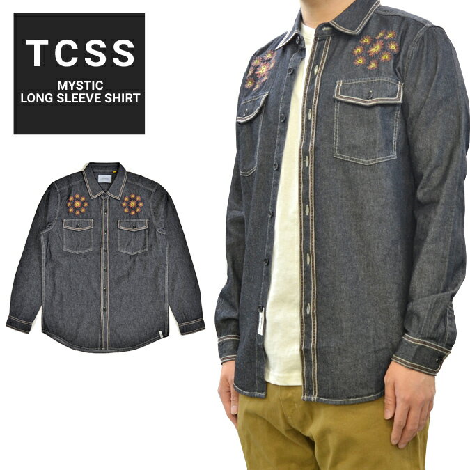 TCSS (ティーシーエスエス) シャツ MYSTIC L/S SHIRT シャンブレーシャツ デニムシャツ ワークシャツ カジュアルシャツ アメリカ直営店買付の本物/正規品 サイズ（平置cm） Sサイズ　着丈76cm 身幅53cm 袖丈(肩上から)63cm 肩幅45cm Mサイズ　着丈77cm 身幅55cm 袖丈(肩上から)64cm 肩幅46cm Lサイズ　着丈78cm 身幅57cm 袖丈(肩上から)66cm 肩幅47cm XLサイズ　着丈80cm 身幅59cm 袖丈(肩上から)68cm 肩幅49cm ※多少の誤差はご了承ください。 素材/100% コットン 状態/新品 フロント胸元にグラフィック刺繍を配置 襟部分と袖口部分と前立て、フラップポケットのステッチがアクセントに ボディにはシャンブレー素材を使用 裾部分にブランドピスネーム。■ ブランド説明 TCSS / ティーシーエスエス オーストラリア・ノーザンビーチを拠点に 活動しているジム・ミッチェルとサム・ク—ンズによって立ち上げられたサーフブランド。 THE CRITICAL SLIDE SOCIETY(TCSS)は1950年代や60年代のスタイルマスターや ワイルドな先駆者達からイメージを受けプロダクトを作っています。 世界中にファンを持つ人気のブランド。 ■ アイテム説明 MYSTIC L/S SHIRT フロント胸元にグラフィック刺繍を配置 襟部分と袖口部分と前立て、フラップポケットのステッチがアクセントに ボディにはシャンブレー素材を使用 裾部分にブランドピスネーム。 アイテム：MYSTIC L/S SHIRT 素材：100% コットン カラー：ファントム (ブラック系) 原産国：CHINA 状態：新品 ※商品によっては紙タグ、プライスタグなどが取れてしまっている商品もございます。 ※海外製品につきましては品質基準が日本より甘く、縫製が雑だったり、小さな汚れ、擦れ等がある場合がございます。 海外では、販売、ご使用に差し障りのないものと判断され流通販売されております。 当店では上記のような場合でも、通常品として発送させていただいておりますので、ご了承の上ご注文頂きますようお願い申し上げます。 ※お客様のPCモニターによって、実際の商品の色合いと異なって見える場合がございます。 予めご了承くださいませ。 ■ サイズ サイズ S M L XL 着丈 76cm 77cm 78cm 80cm 身幅 53cm 55cm 57cm 59cm 袖丈（肩上から） 63cm 64cm 66cm 68cm 肩幅 45cm 46cm 47cm 49cm ※ 当店平置きにて採寸しております為、多少の誤差はご了承くださいませ。