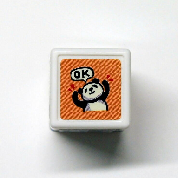 パンダミニ浸透印 スタンプ はんこ D:0543-005 パンダ ぱんだ PANDA OK オッケー 吹き出し ガッツポーズ　オレンジ 橙色 こどものかお KODOMO NO KAO　(メール便可!!)