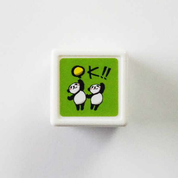 パンダミニ浸透印 スタンプ はんこ D:0543-017 パンダ ぱんだ PANDA OK!! 2匹 風船 グリーン 緑色 こどものかお KODOMO NO KAO (メール便可!!)