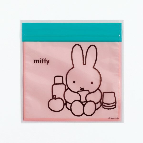 miffy ミッフィー ジッパーバッグ [pink] BM-238 ピンク 薄桃色 緑 グリーン ピクニック チャック付きビニール袋 ふくろ ZipperBag ジップロック プレゼント ギフト 梱包 包装　うさこちゃん ブルーナ 絵本 イラスト Bruna　グリーンフラッシュ GreenFlash (メール便可)のサムネイル