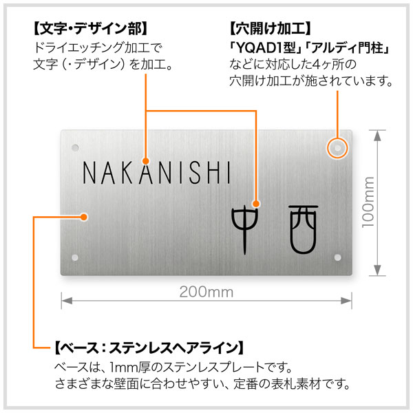 表札 四国化成 アルディ門柱/YQAD1型など対応 機能門柱用 戸建て ステンレス 英字...