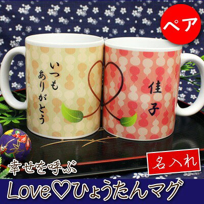 名入れプレゼント ギフトヤのマグカップ ペア 名入れ 【 Love ひょうたん 】 プレゼント ギフト ペアギフト かわいい 実用的 縁起物 父親 母親 おじいちゃん おばあちゃん 両親 夫婦 誕生日 結婚記念日 結婚祝い 還暦祝い 古希 喜寿 傘寿 米寿 卒寿 お祝い 送料無料｜アングル2