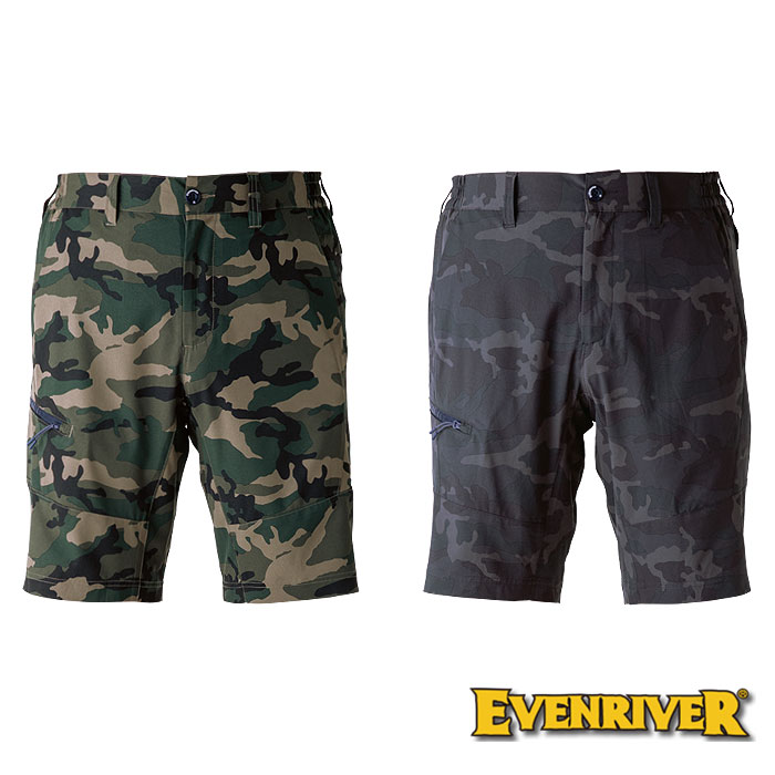 樂天商城 - GRS003 ストレッチエアハーフパンツ イーブンリバー EVENRIVER 作業着 メンズ M〜3L ポリエステル90％ ポリウレタン10％ 軽量 ストレッチ性 右側ファスナー付きポケット 脇ゴム仕様 ヒップポケット
