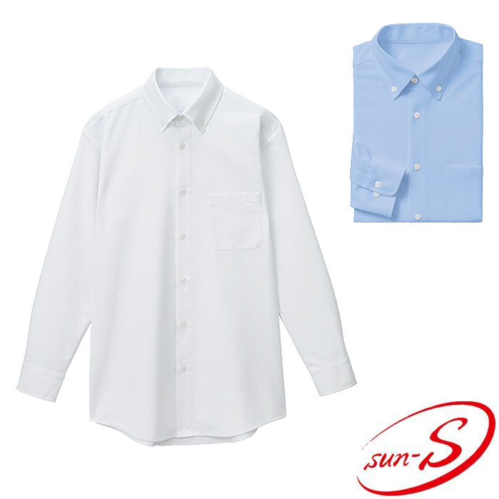 樂天商城 - JB52501 メンズ長袖シャツ サンエス SUN-S【社名刺繍無料】S〜5L ニット素材 ポリエステル100% トリコット 防汚 透け防止 除電テープ付 吸汗速乾 ストレッチ 形態安定 UVカット 胸ポケット内側ペン差し