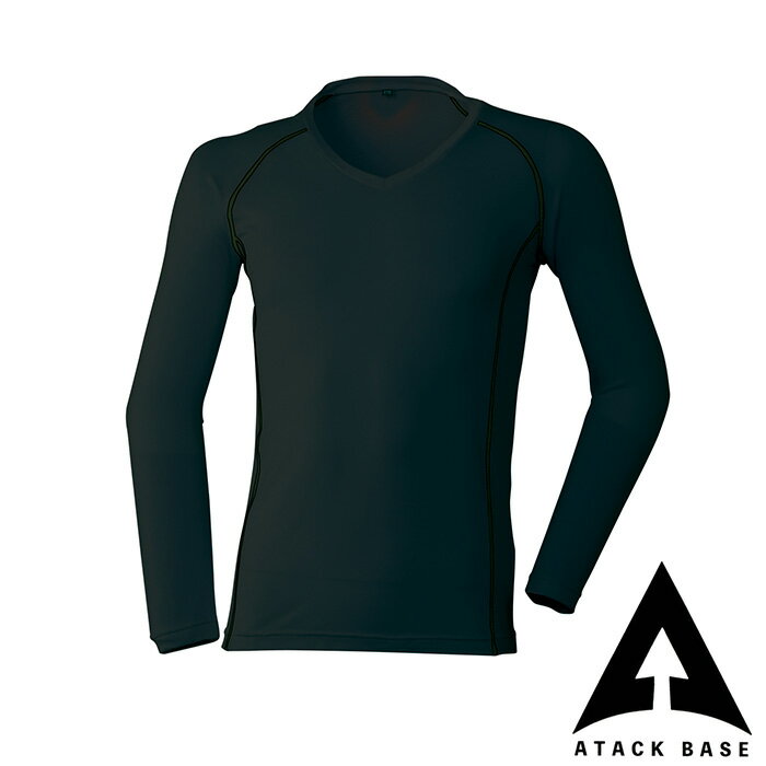 87315 発熱Vネック ATACK BASE アタックベース S〜5Lポリエステル90％・ポリウレタン10%