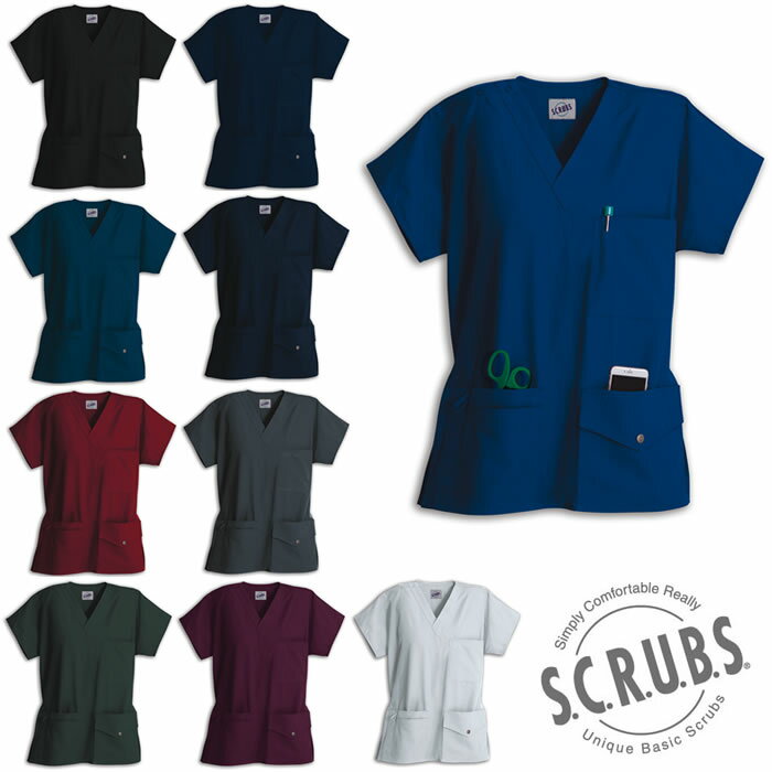 Z1J15 男女兼用スクラブ UNISEX6ポケットスナップトップ S.C.R.U.B.S スクラブズ 社名刺繍無料 XXS〜L ポリエステル65％・綿35％