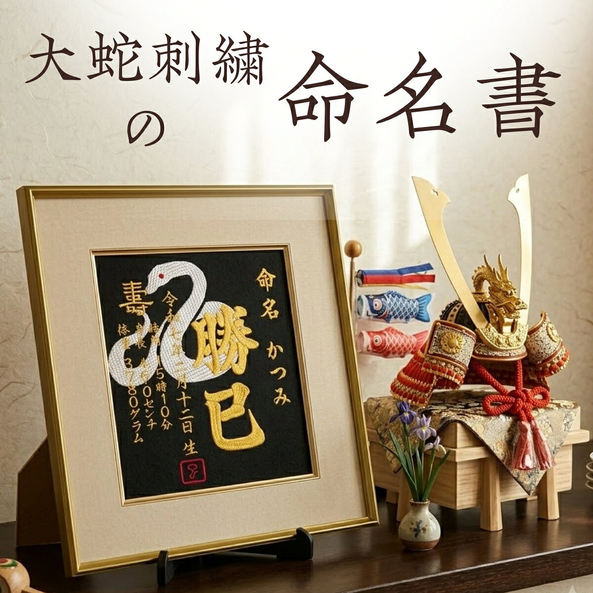 【大蛇】 蛇 巳年 刺繍 命名書 刺繍命名書 代筆 額付き 額 命名額 命名 紙 オーダーメイド 日本製 男の子 女の子 出産内祝い 色紙 高級感 壽 初孫 端午の節句 こどもの日 お七夜 命名式 命名紙 桃の節句 五月人形 お祝い 七五三 ひな祭り 雛祭り ギフト プレゼント