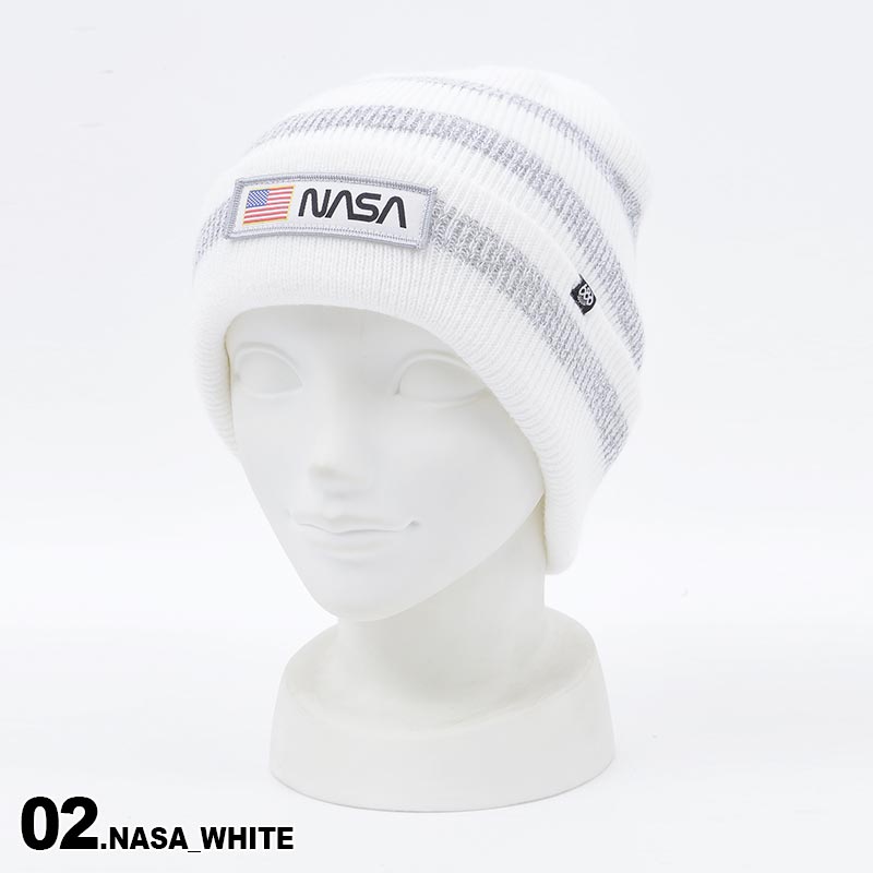 686/シックスエイトシックス メンズ ニット帽 ホワイト ボーダー M2WBNE06 NASA KNIT BEANIE帽子 毛糸 アクリルニット ワンポイント ワッペン 折り返し 秋冬コーデ ストリート系 普段使い チクチクしない ニットキャップ ビーニー スキー スノーボード スノボ 防寒 男性用