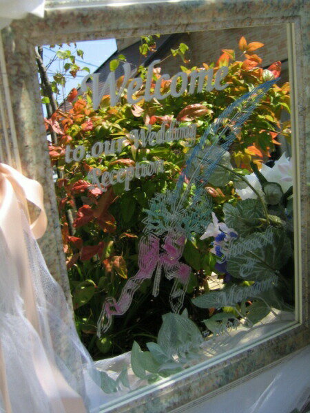 ウェルカムボード　ブライダル【額付き】 手塗りパステル着色　ウェルカムボード ミラー おしゃれ　ミラータイプ オリジナル　ウェルカムボード 3