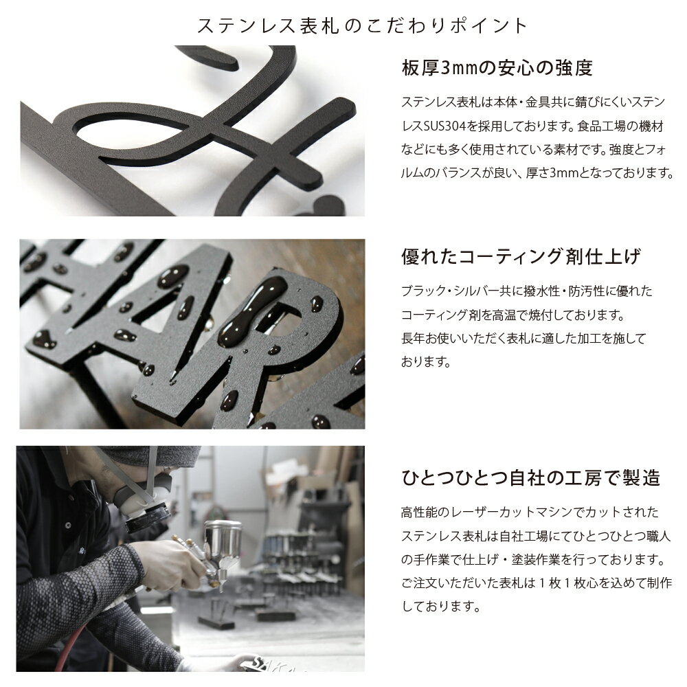 ★ポイント20倍 4/17 9:59まで★表札 ステンレス【サインしたようなラフな雰囲気】アイアン風 ブラック シルバー 戸建 特注サイズ可 店舗看板 lcs-01 表札 アイアン おしゃれ かっこいい 玄関 3