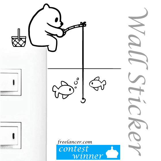 ウォールステッカー コンセント 電気スイッチ クマ くまさんの魚釣り 防水タイプ 壁紙 貼ってはがせる ..