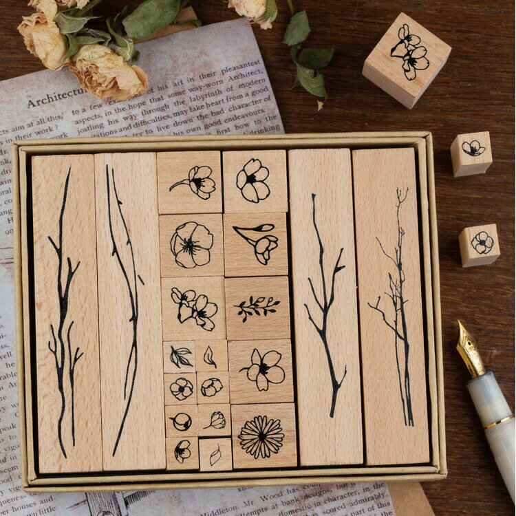 花と小枝のアンティーク風スタンプ ハンコ デコレーション クラフト ハンクラ メッセージボード かわいい おしゃれ クラフト DIY 送料無料