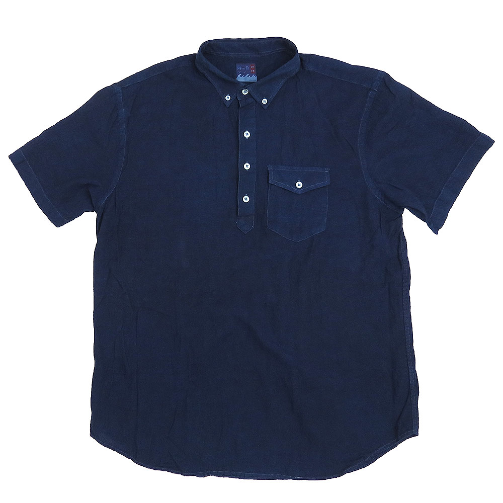  琉球藍染め 前開き 半袖 シャツ 男女兼用 フリーサイズ