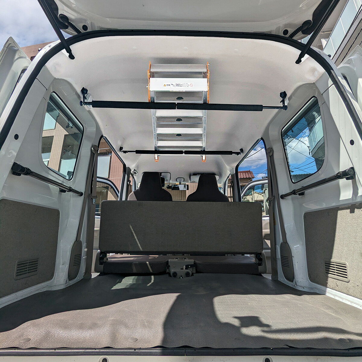 [NAMINORIKOZOU] 蝶つがいステー直留めタイプ 車内キャリア 2本セット 延長ステー・パッド付 エブリイ ミニキャブ 旧ハスラー ハイゼットカーゴ キャラバン スノーボード サーフィン スキー 脚立 ロッドホルダー キャンプ ベース キャリア 車中泊 釣り