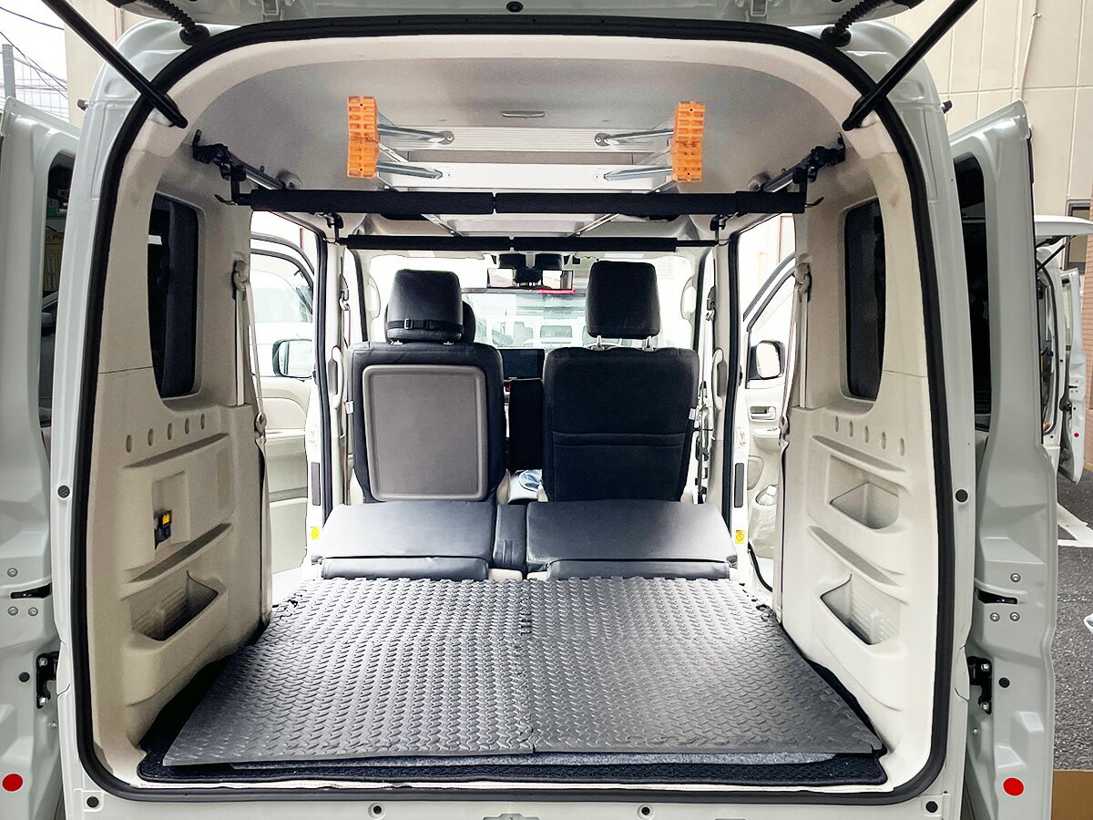 NAMINORIKOZOU エブリイDA17V・W 左右サイドバー&高低ワンタッチバー2本セット パッド付 車内キャリア スノーボード サーフ スキー 脚立 ロッドホルダー 車中泊 釣り 職人棚 ルーフ インナー 室内 車内 ラック 棚 荷室 天井