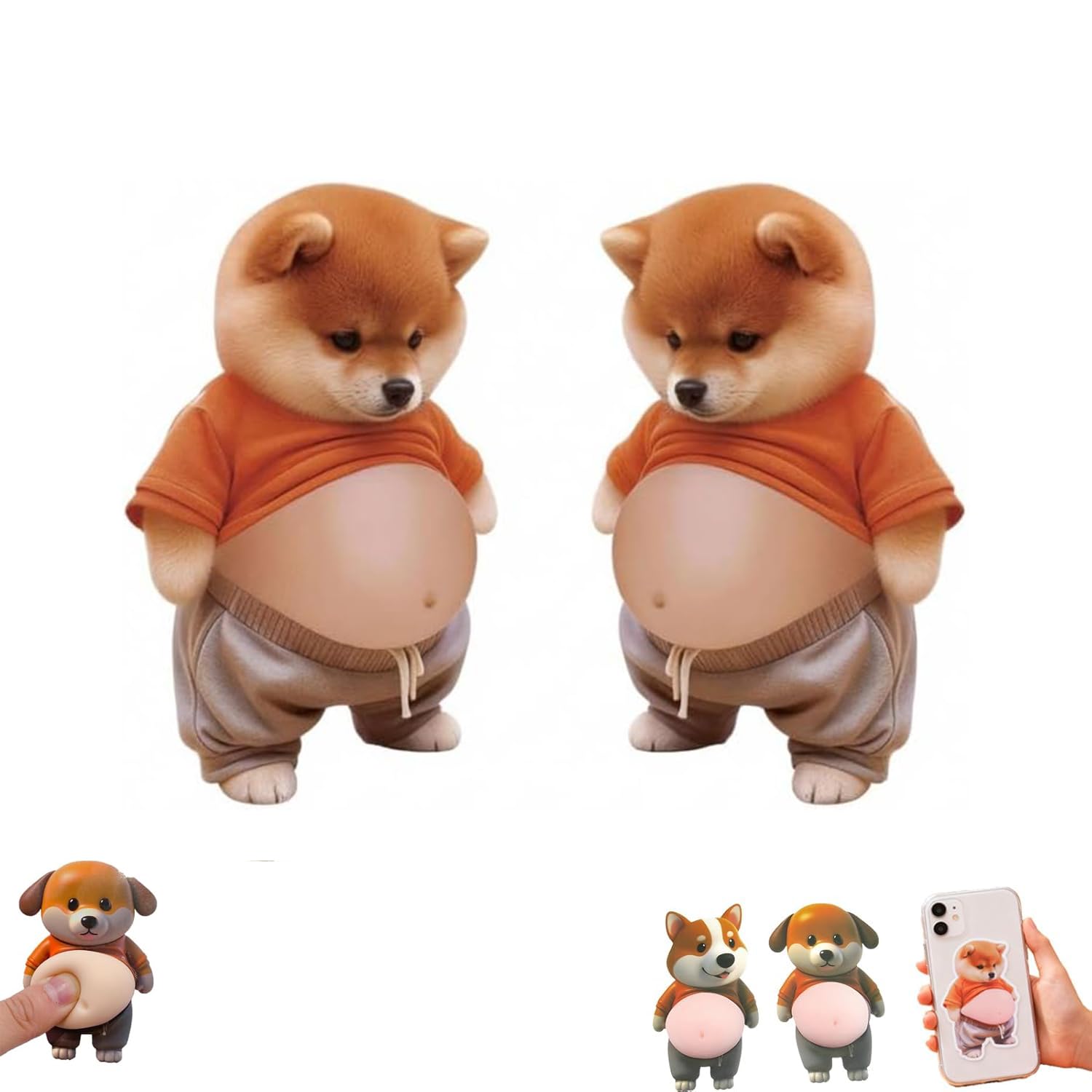 HXCQYGL 3D 犬 お腹シール 柔らかいお腹 立体 おなか お腹シール ぷにぷに もっちりスクイーズ風 かわいい デコ 手帳用 日記帳用 携帯電話飾り用 車内装飾 手芸用品 ごほうび namions-10071433 ナミオオンラインストア パッケージ画像