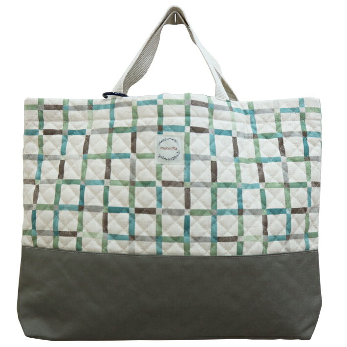 ◆サイズ変更対応商品◆マチ付き レッスンバッグ 帆布×キルティング【くすみチェック グリーン】 モコリ..