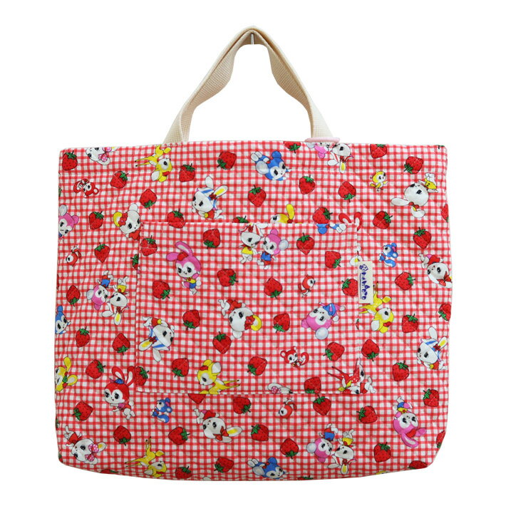 Other - レッスンバッグ 【ストロベリーランド レッド】30cm×40cm キルティング マチ付き Dカン キルト ポケット 小学校 幼稚園 保育園 入園 入学 準備 女の子男の子 手提げ袋 手提げかばん 手さげバッグ キッズ かわいい お稽古バッグ トートバッグ
