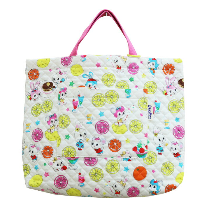 レッスンバッグ 【喫茶レモン ホワイト】マチ付き Dカン ポケット 30cm×40cm キルティング キルト 日本..