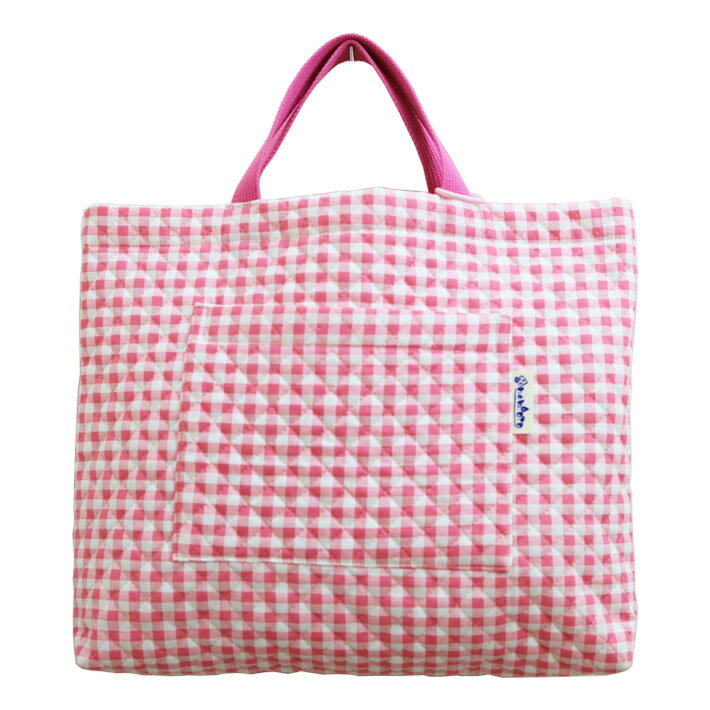 楽天かばんや moco rita◆サイズ変更対応商品◆ レッスンバッグ 【ピンクチェック】30cm×40cm キルティング マチ付き Dカン キルト ポケット 小学校 幼稚園 保育園 入園 入学 準備 女の子男の子 手提げ袋 手提げかばん 手さげバッグ キッズ かわいい お稽古バッグ トートバッグ