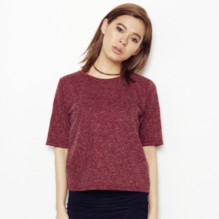 TOPSHOP・トップショップ ZIP BACK TEE 春 夏 トップス レディース Tシャツ 半袖 カットソー S・M・L・XLサイズ お洒落 エンジ 無地 女性 丸首 当日発送 インポート