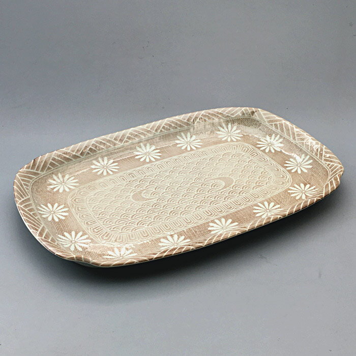 美濃焼 花三島 25cm 楕円 盛皿 恵方巻 焼物皿 ホッケ 天麩羅 日本製 陶器 器 実用品 和食器