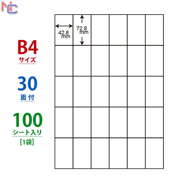 E30M(L) ナナコピー マルチタイプラベル レーザー・インクジェットプリンタ両用 東洋印刷 72.8×42.8mm 余白無し B4シート 30面付け 100シート入り