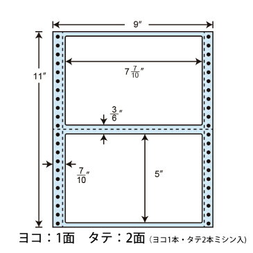 M9W(VP2) ナナフォーム 連続ラベル 連帳ラベル ドットインパクトプリンタ用 東洋印刷連続ラベル 剥離紙青 9インチ幅 ミシン目入り 196×127mm 2面付け 1000折入り