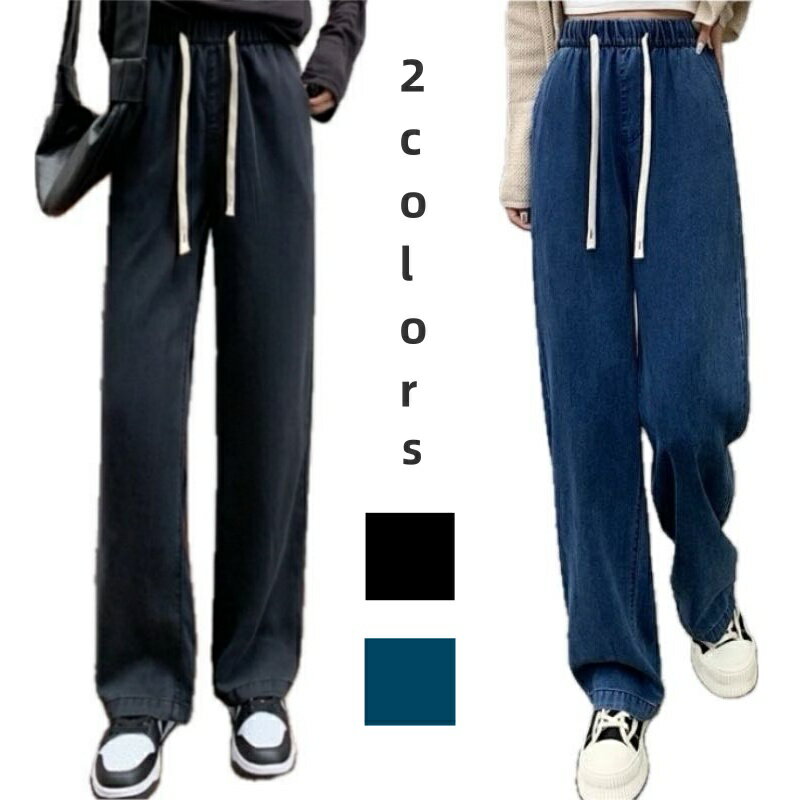 涼しい薄手デニムパンツ レディース ロングパンツ ボトムス ジーンズ ウエストゴム ズボン ハイウエスト 体型カバー 大きいサイズのサムネイル