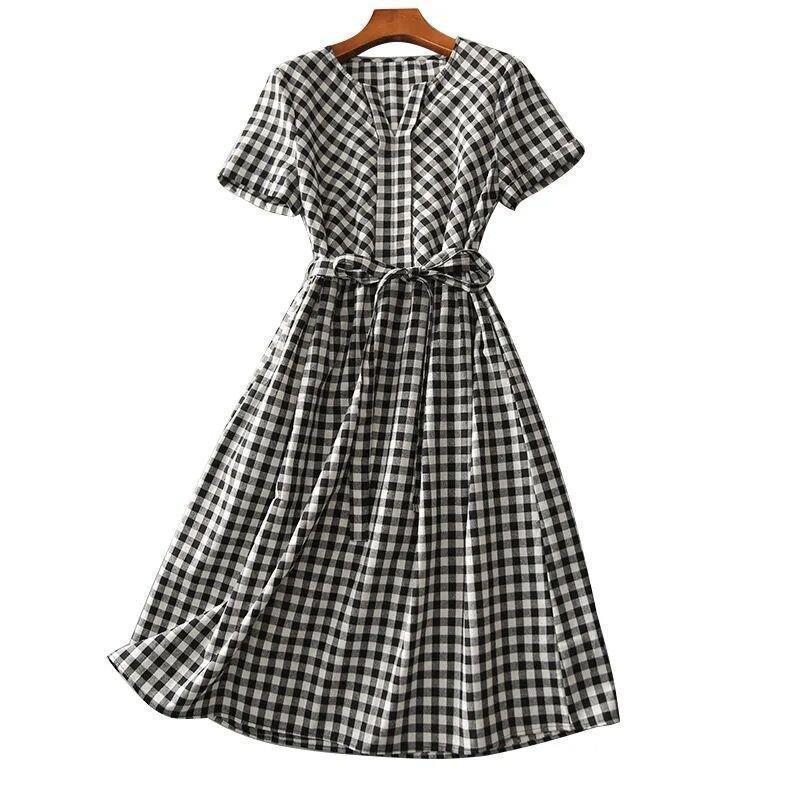 ワンピース ミモレ丈 半袖 レディース 大人 春 夏 ハニーズ ロング チェック柄 マキシ丈 ドレス シンプル きれいめ ロングワンピース 体