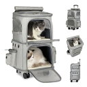 ペットキャリー キャスター付き 折りたたみ可 二層トロリーバッグ 小型犬 猫 キャリー カート ペット鞄 メッシュ窓 通気性 安定性 散歩
