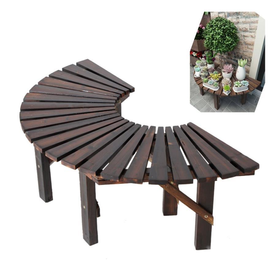 半円形 植物のための木製のベンチガーデンチェア木材 ガーデンベンチ 屋外用ガーデンベンチ庭 椅子 パ..