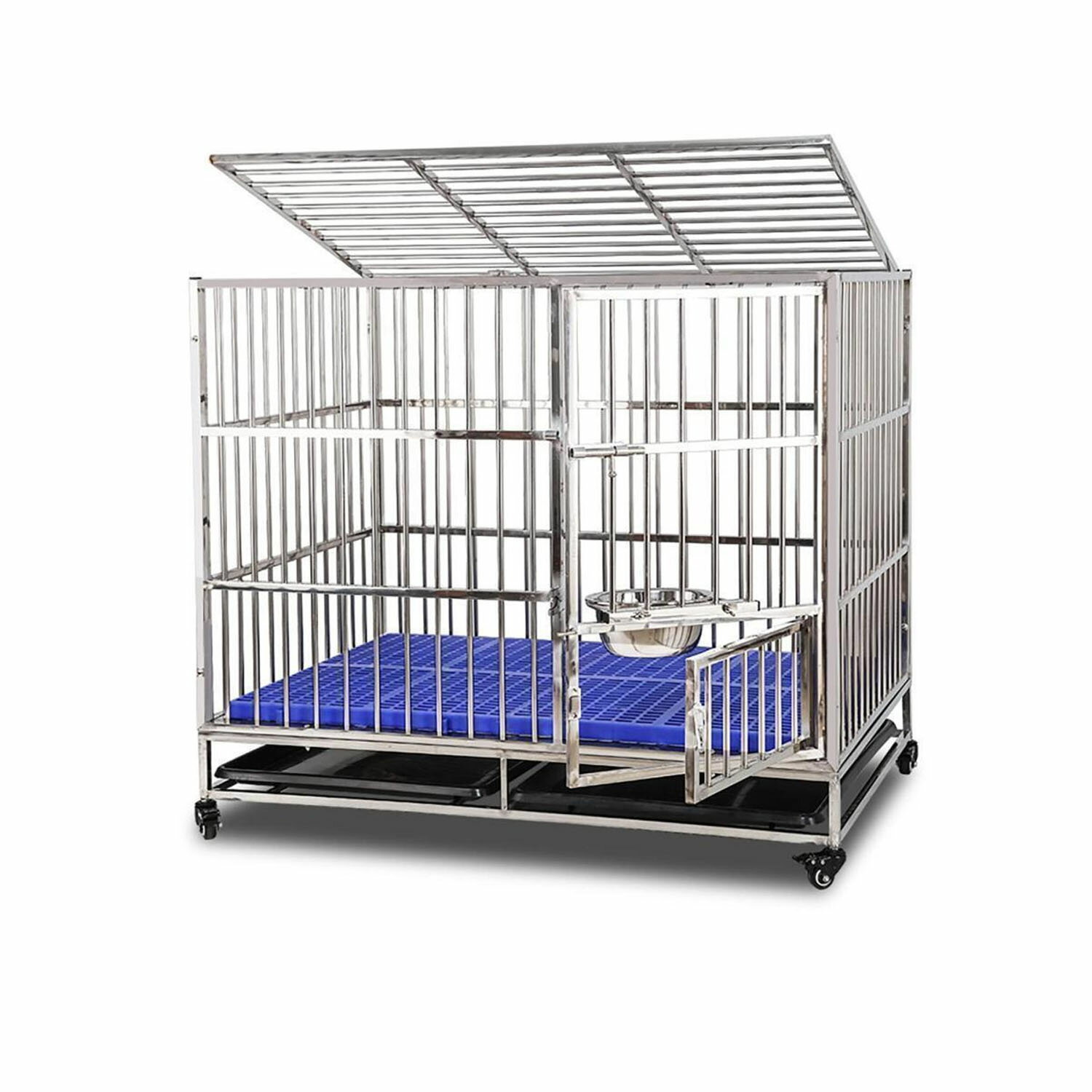 犬用ケージ あらゆる種類のペットの犬と猫に適したステンレス製の犬用ケージ、大型犬と犬用ケージ-125-..