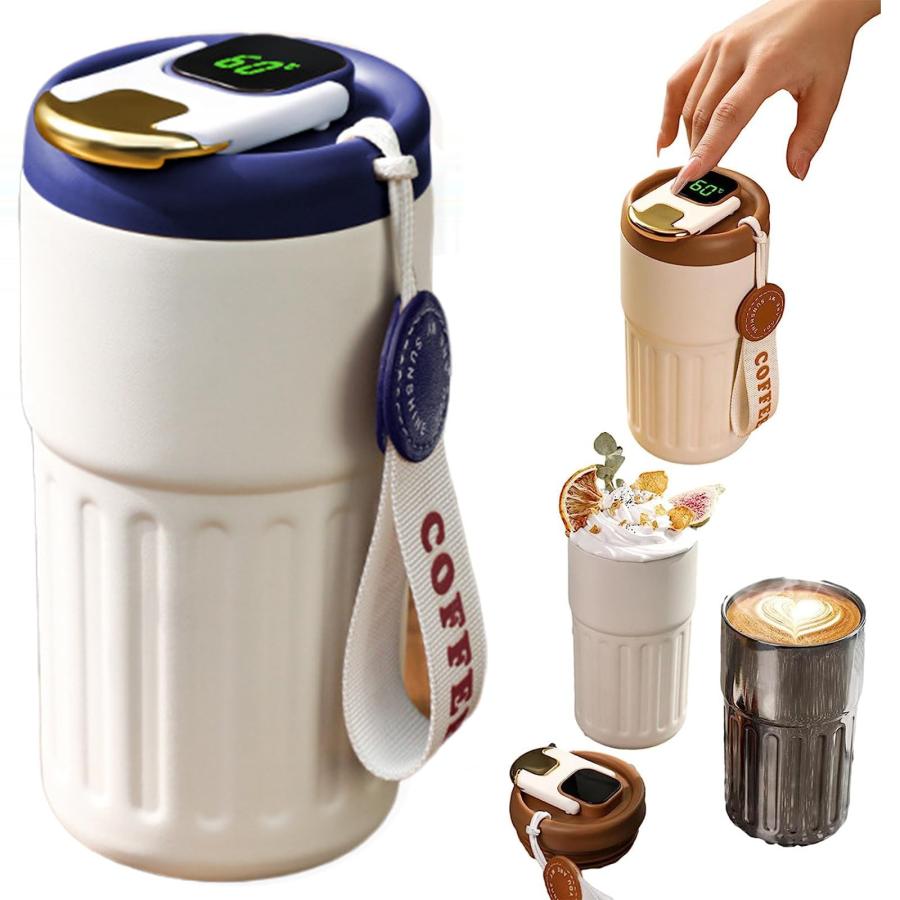 コーヒー魔法瓶 450ML 水筒 コーヒー 2ways 保温・保冷 Coffee コーヒー タンブラー 蓋付き 持ち運び こぼれない 魔法瓶 温度計付き マグボトル コーヒー マグカ
