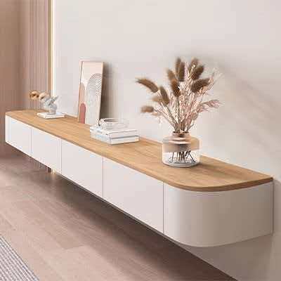 無垢材調 浮かせテレビ台 壁掛け型 モダンシンプル リビング収納キャビネット 狭小...