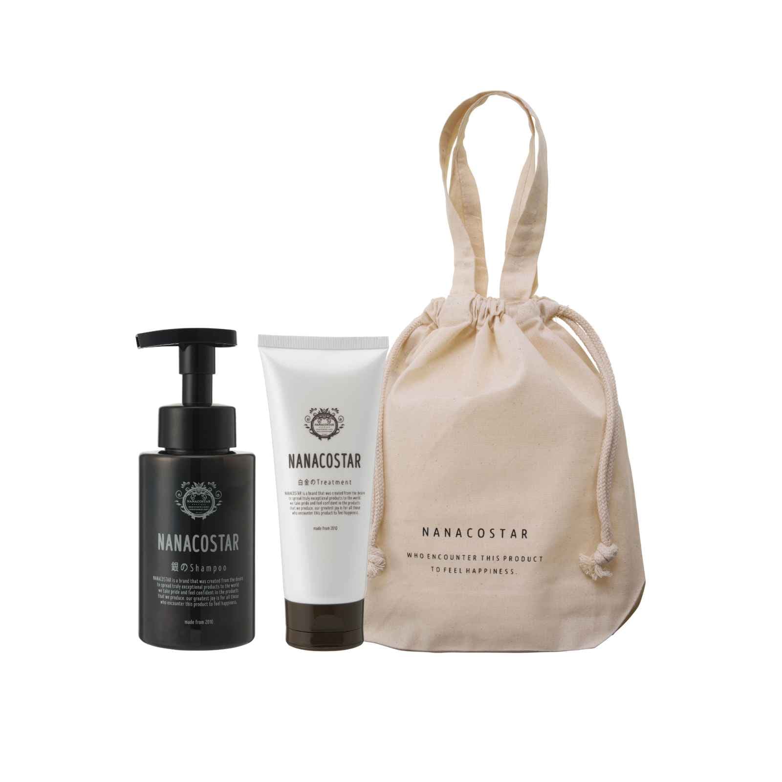 NANACOSTAR公式 スカルプケアセット 銀のシャンプー&白金のトリートメント 巾着トートバッグセット ナ..