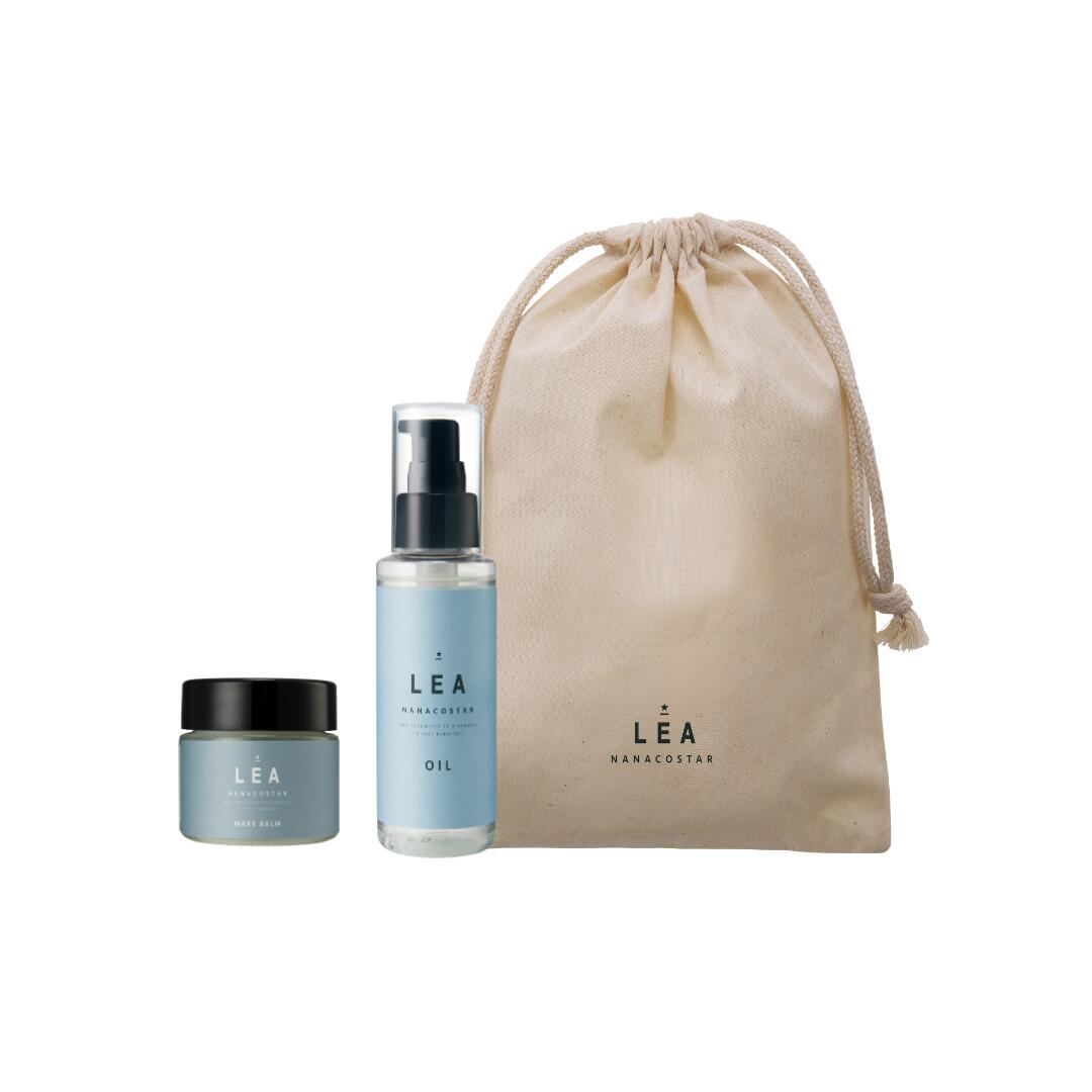 NANACOSTAR公式 LEA ヘアオイル＆バーム コットン巾着セット 天然精油 オレンジベルガモットの香り ヘアバーム ヘアスタイリング 束間 さらさら 自然な ツヤ感 洗い流さない トリートメント スタイリングオイル レディース メンズ プレゼント クリスマスギフト