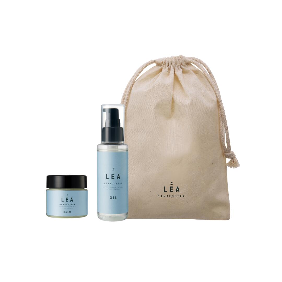 NANACOSTAR公式 LEA ヘアオイル＆バーム コットン巾着セット 天然精油 オレンジベルガモットの香り ヘアバーム ヘアスタイリング さらさら べたつかない 自然なツヤ感 セットカ