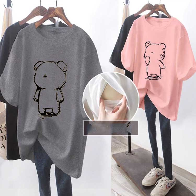 ロゴTシャツ カジュアル 授乳服 半袖 トップス おしゃれ インナー 前開き 授乳服 ...