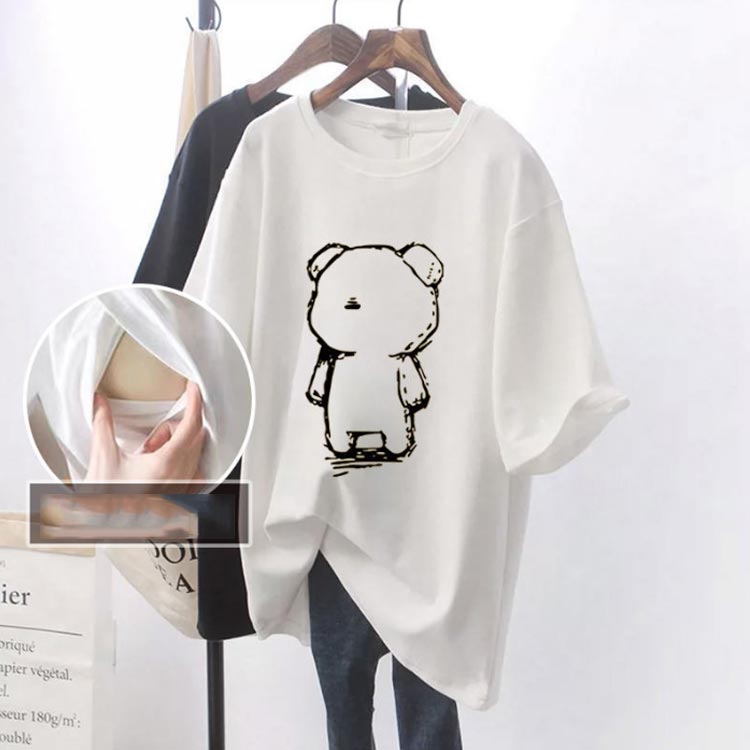 ロゴTシャツ カジュアル 授乳服 半袖 トップス おしゃれ インナー 前開き 授乳服 ...