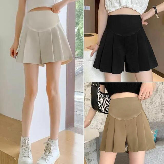 マタニティ ショートパンツ タック ハーフパンツ マタニティウェア 接触冷感 ひんやり マタニティパンツ ワイド ショーパン ウエスト調節可能 産前 産後 妊婦服 短パン 無地 ゆったり 可愛い おしゃれ きれいめ カジュアル 春夏 夏 送料無料 2