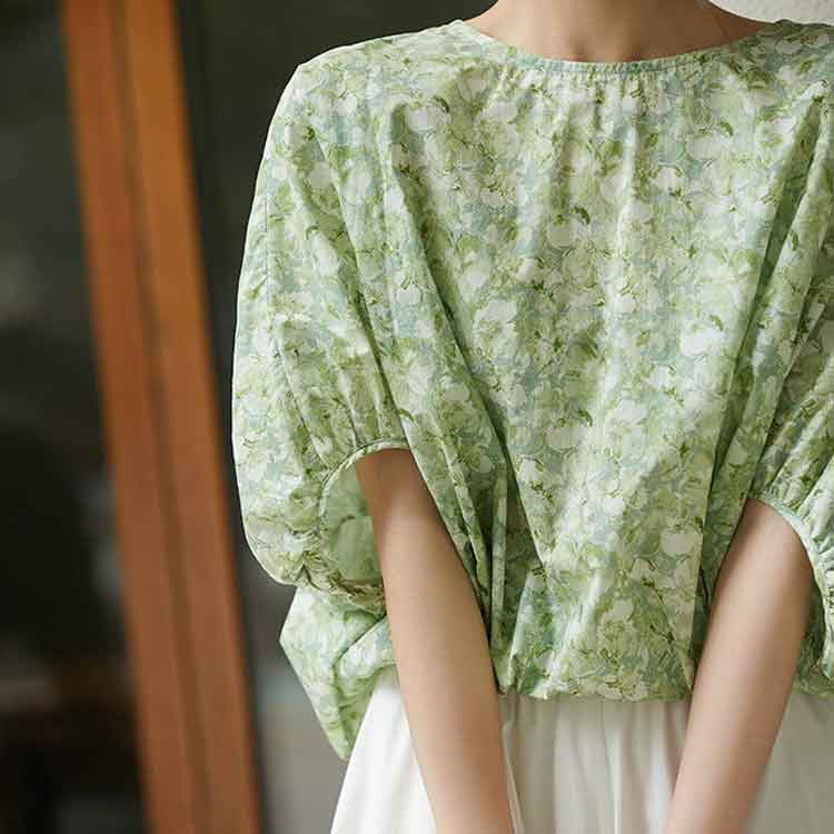 夏 半袖ブラウス 五分袖 レディース シフォン ドルマンスリーブ ドルマン ポリエステル ブラウス 半袖 ゆったり 大きいサイズ 半そで 体型カバー 5分袖 体型カバー トップス ドロップショルダー プルオーバー シャツブラウス バックリボン お洒落 上品 総柄