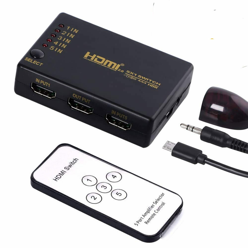 HDMI切替器 分配器 5入力　1出力 手動　自動切替え 4K対応　セレクター フルHD対応 リモコン付 HDTV Blu-Ray Xbox PS3 PS4 など tecc-hdmi5in02 