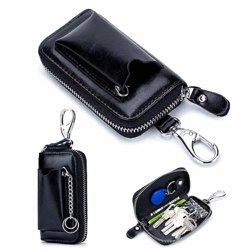 キーケース 本革 革 牛側 メンズ レディース 外側スマートキーポケット付 カラビナ キーホルダー 6連 カード入れ 車　ポーチ　tecc-keypoach