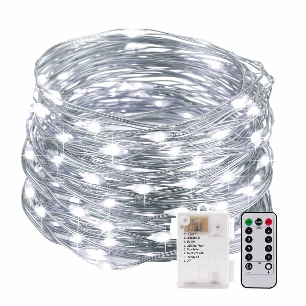 イルミネーション LED ライト 100球 10m 電池式 リモコン付 8パ 防水 クリスマス 飾り　tecc-100ledl
