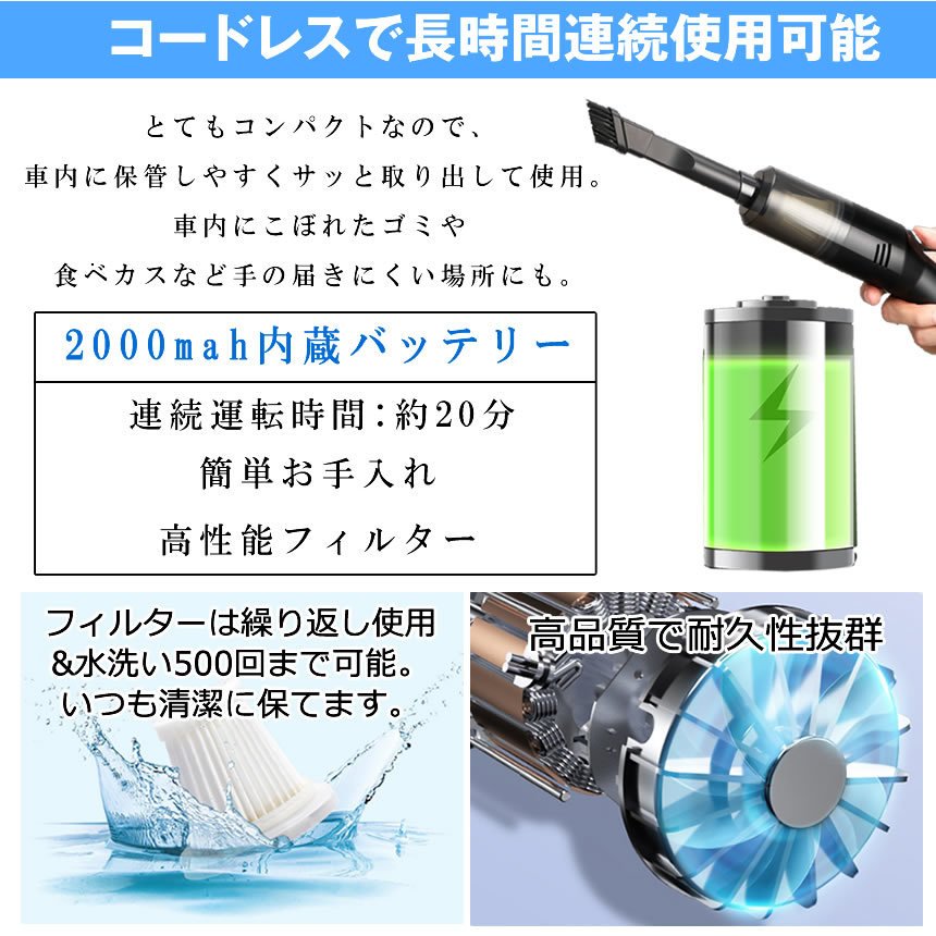 ミニクリーナー 掃除機 USB充電式　コンパクト 卓上ブラシ ハンディ 掃除 強力 吸引 コードレス 軽量 tecc-jyuclean02