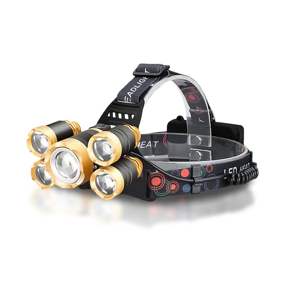 12000LM高輝度 ＆SOSライト機能 充電式LEDヘッドライトが5x CREE XM-L T6LEDチップを使用し、5灯で12000LMの 高輝度を提供します。 照射距離最大約500mライト モード4種類 （LEDキーモードボタンを押すと メインビーム、サイドビーム、ビーム全開 SOSフラシュモードを制御できます。） 90度調整可能・ズーム機能 LEDヘッドライトは最大90度まで調節可能！セット内容・：Microusb　充電用ケーブル、18460充電電池2本 ※輸入品の為、小傷や汚れ等がある場合がございます。日本語説明書は付属しません【送料無料】メール便にて発送いたします