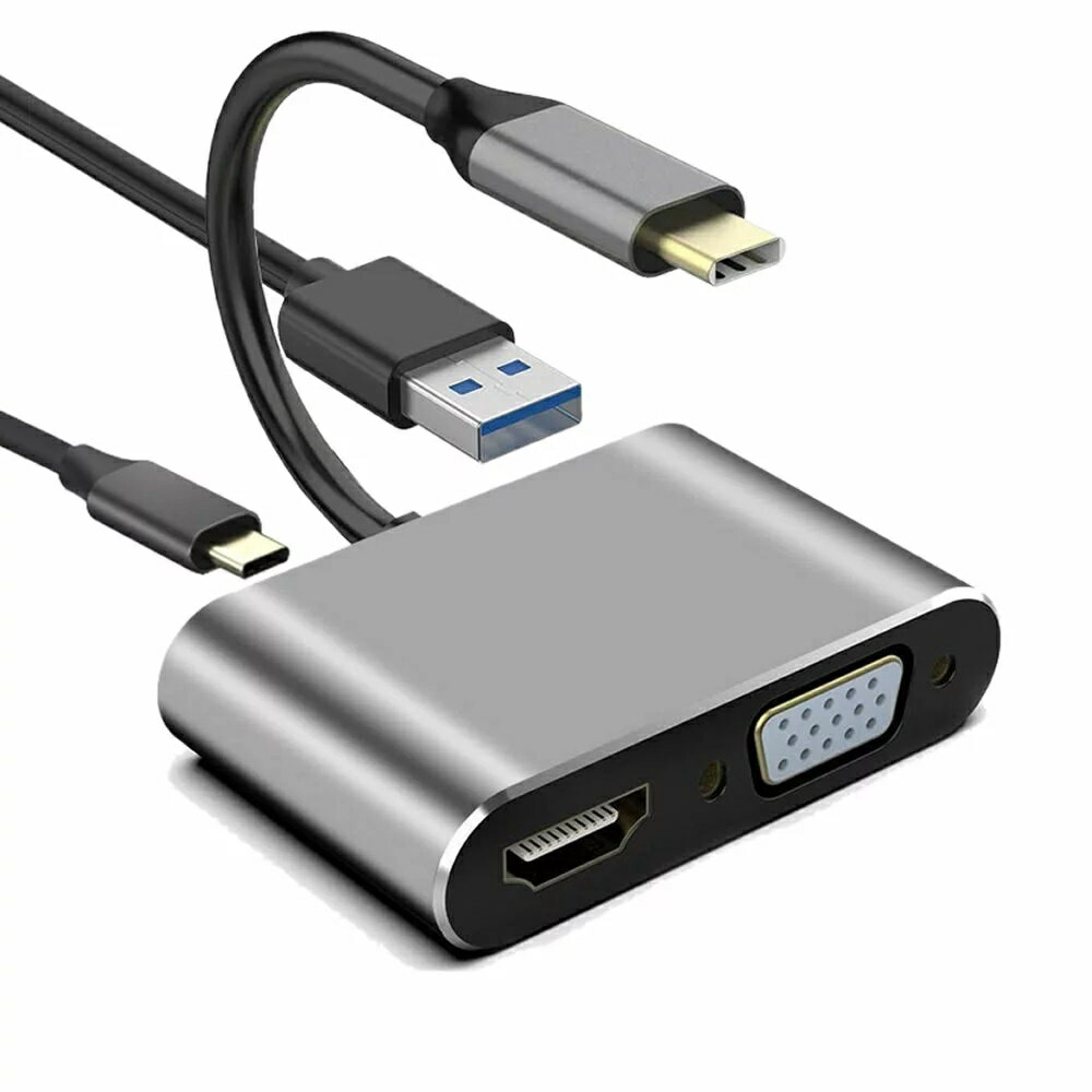 Type-C to HDMI VGA 変換アダプタ USB 3.0 4-in-1 4K UHD コンバータUSB C 変換 アダプタType-C モニター 映像 ディスプレイ 出力 el-tyc4in1