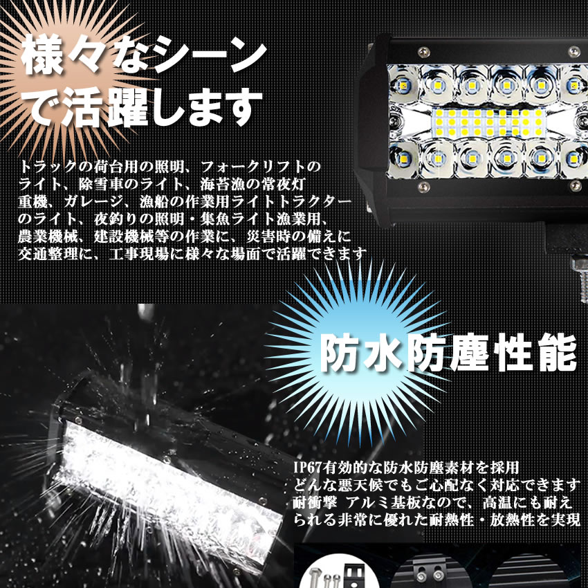 【スーパーセール割引】2個セット ワークライト スリム LED作業灯 120W LED 車外灯 農業機械 船 投光器 12V 24V対応 作業灯 電源直結 el-workl2s